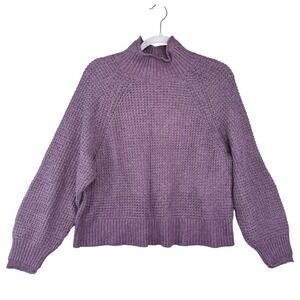 American Eagle Purple Waffle Knit Mock Neck Sweater Womens Large Raglan Sleeve
